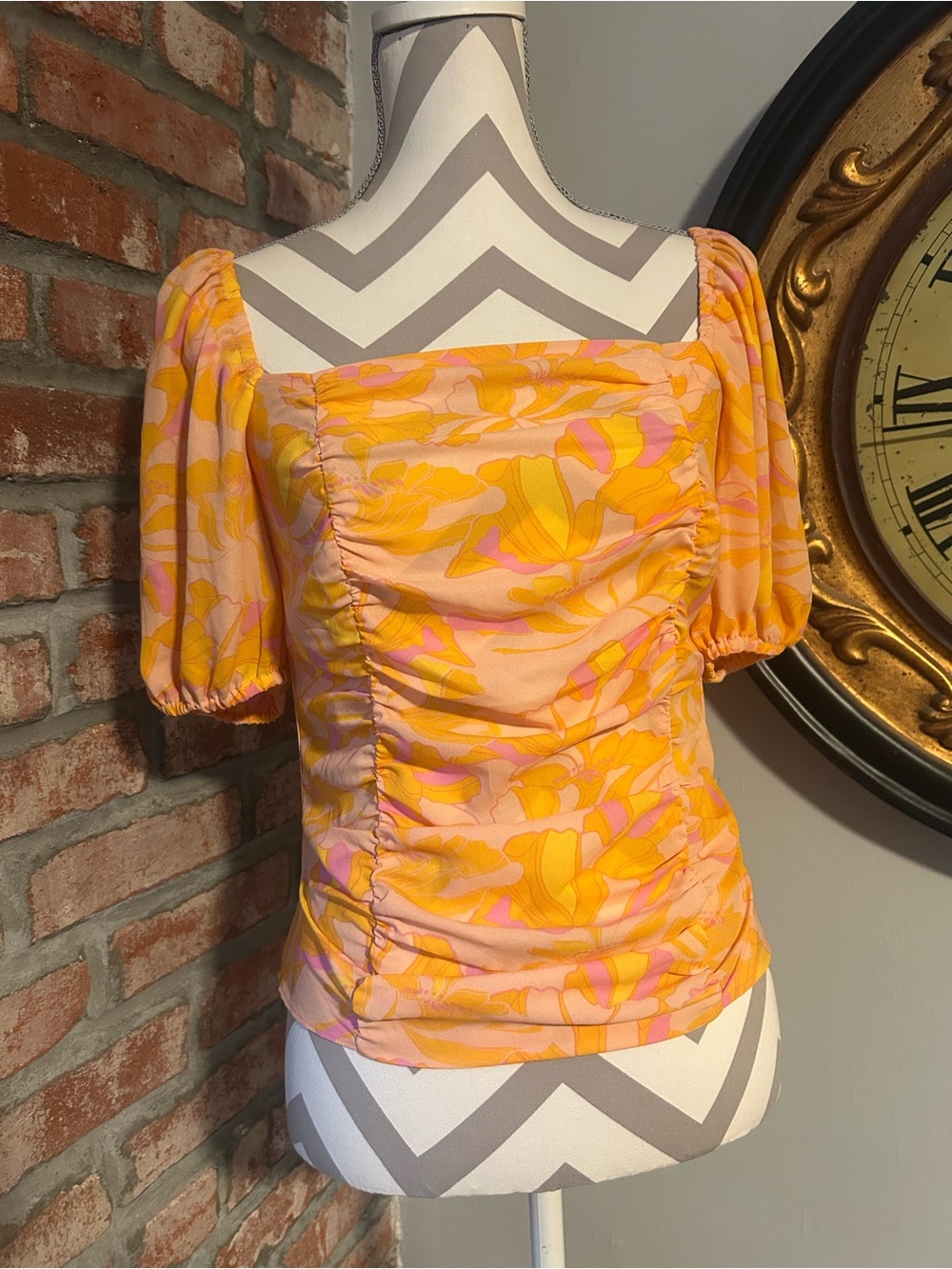 Rose + Olive • Floral Ruched Puff Sleeve Blouse